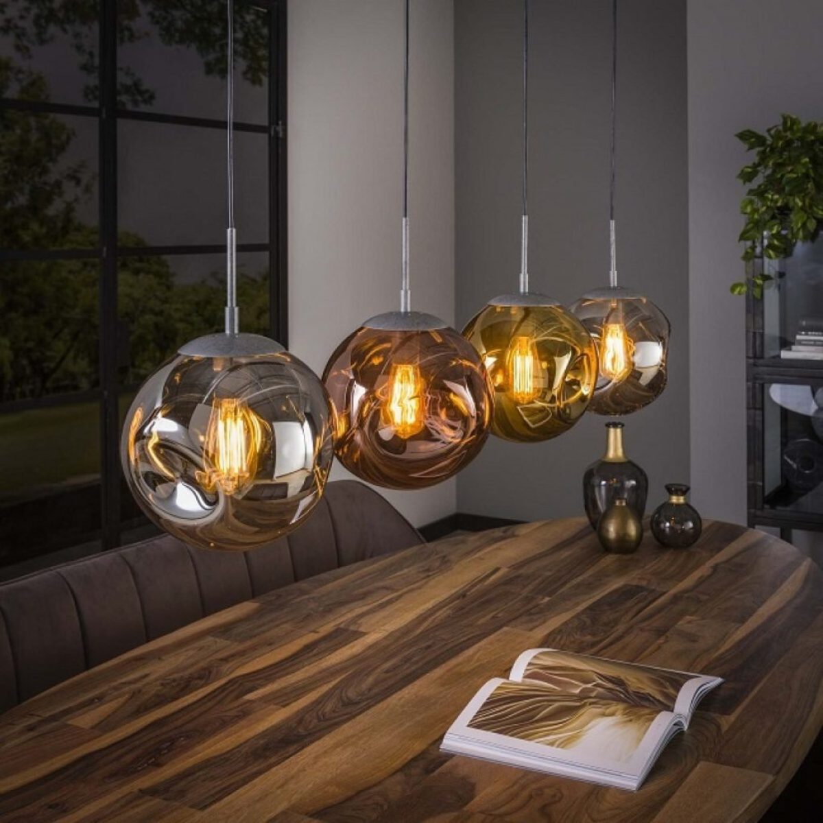 BelaLuz Hanglamp Mira 4-lichts gekleurde glazen / oud zilver