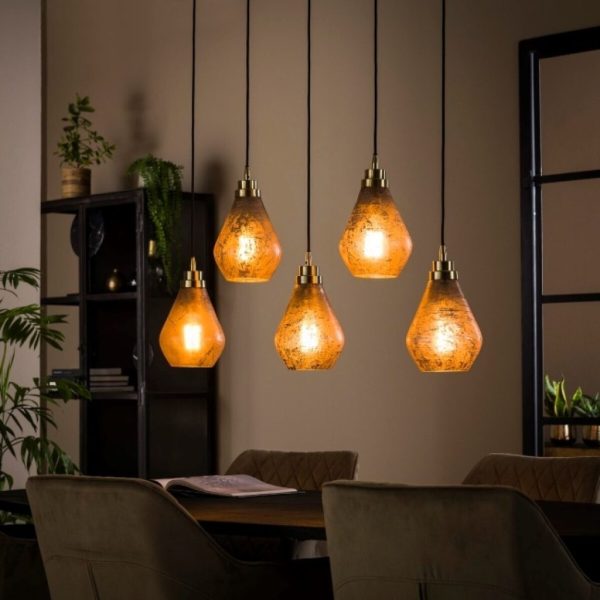 BelaLuz Hanglamp Vinci 5-lichts vintage bruin glas