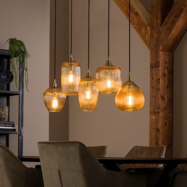 BelaLuz Hanglamp Clasi 5-lichts amber glas