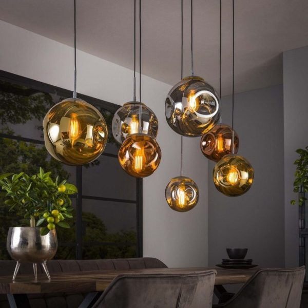 BelaLuz Hanglamp Mira 7-lichts gekleurde glazen / oud zilver
