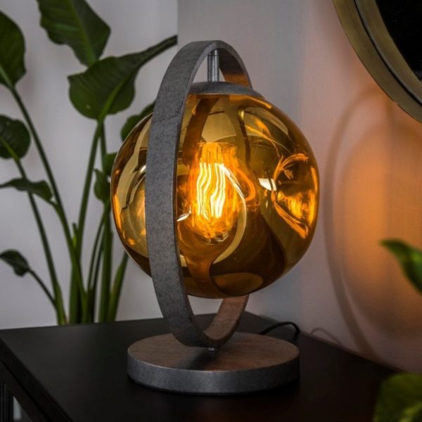 Industriële BelaLuz Tafellamp Mira 1-lichts gekleurd glas oud zilver