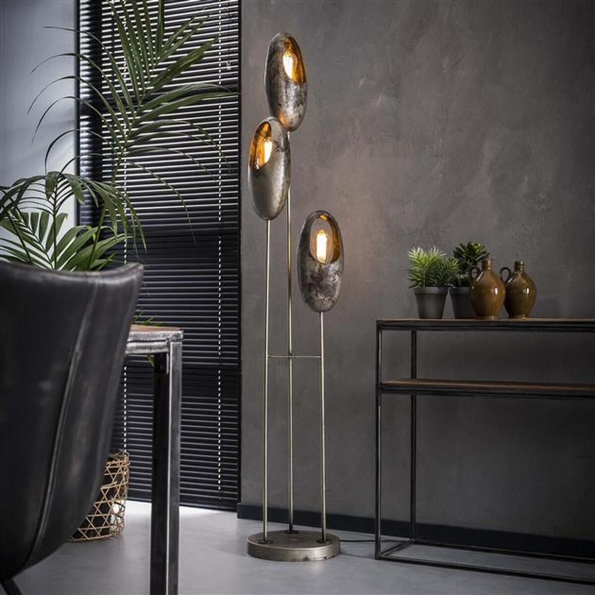 BelaLuz Vloerlamp Clump Oud zilver 3-lichts